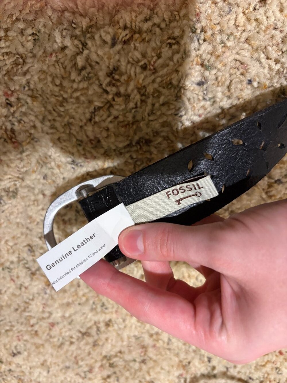 Fossil Floral Perforated Strap Belt Black Silver Buckle - Picture 7 of 14